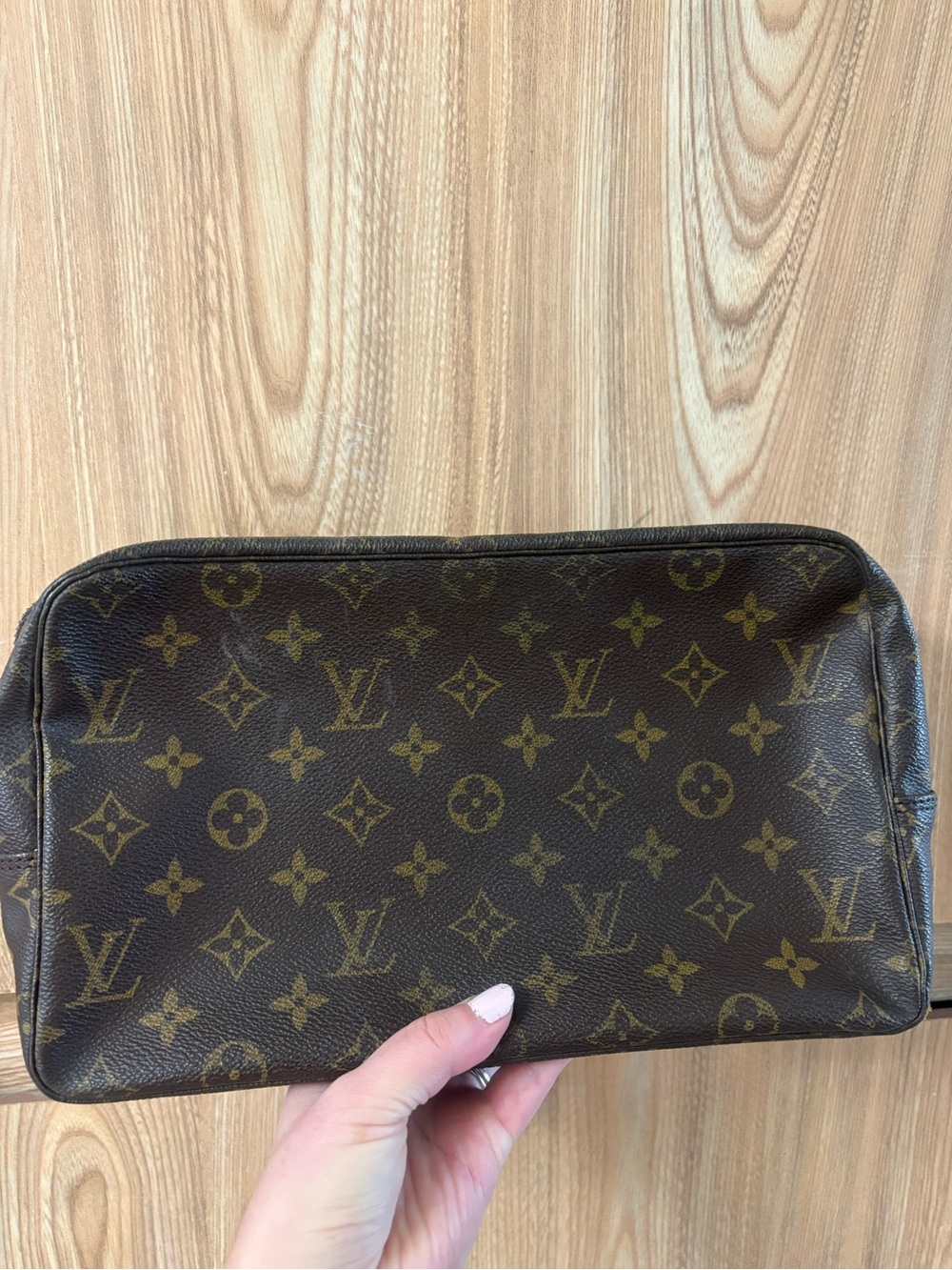 Auth Louis Vuitton Trousse Toilette 28 Brown Monogram Cosmetic Pouch